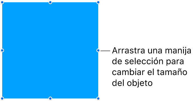 Un objeto con puntos azules en su borde para cambiar el tamaño del objeto.