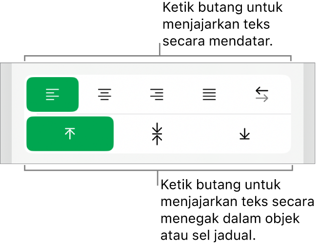 Butang melintang atau menegak untuk teks.