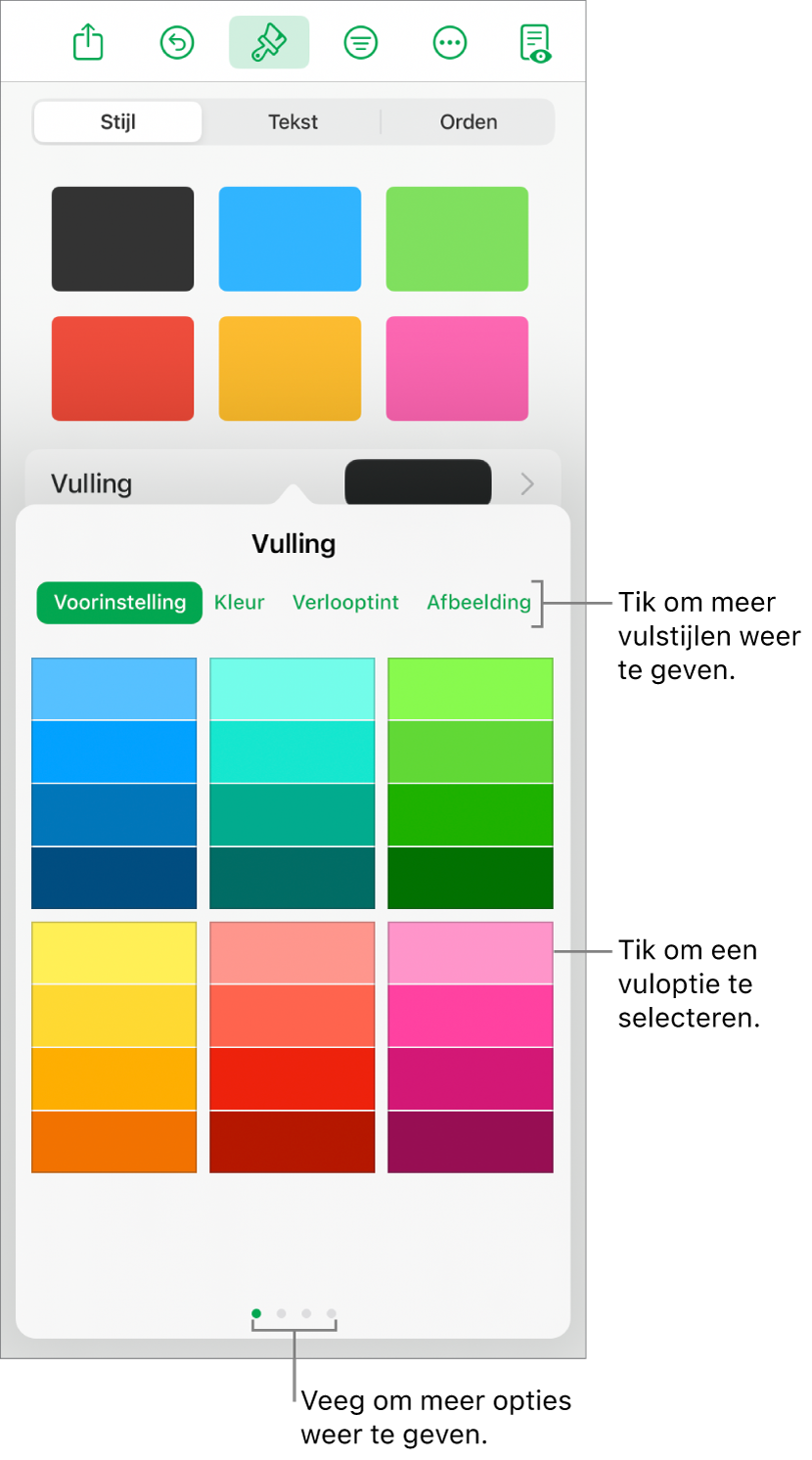 Vulopties in het tabblad 'Stijl' van de opmaakknop.