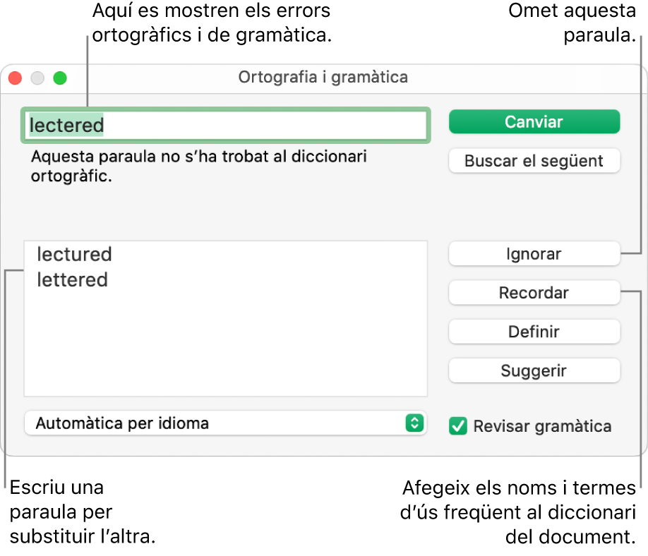 La finestra “Ortografia i gramàtica”.