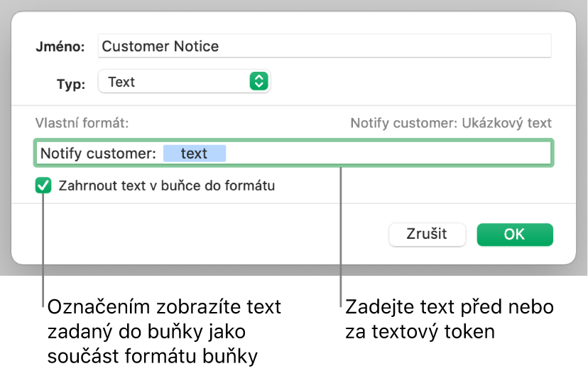 Vlastní formát buněk obsahujících text