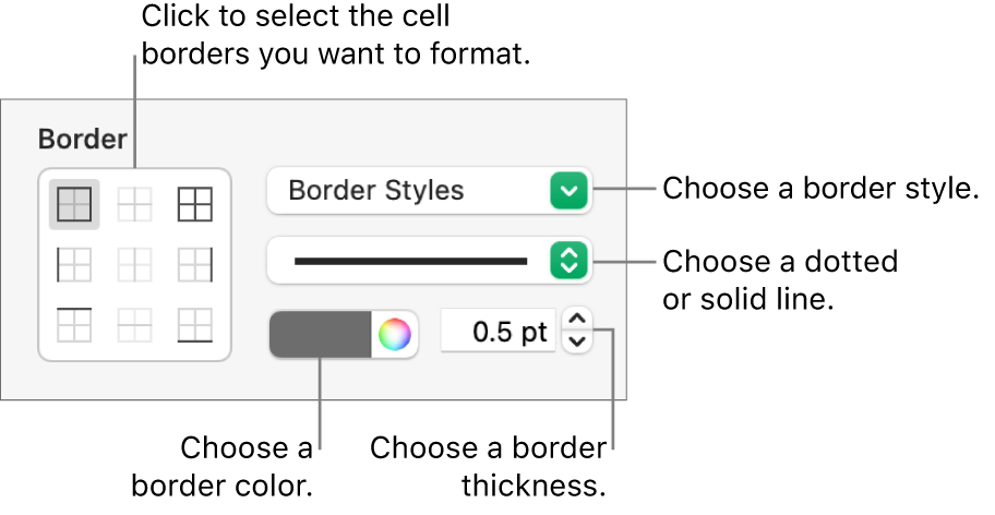 Controls for styling cell borders.