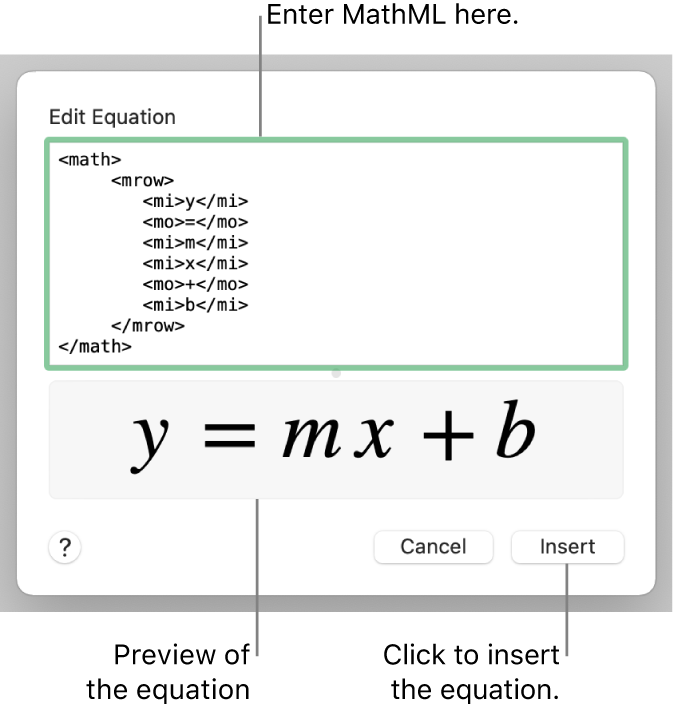 The equation for the slope of a line in the Edit Equation field, and a preview of the formula below.