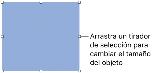 Un objeto con cuadrados blancos en su borde para cambiar el tamaño del objeto.