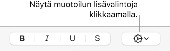 Lisävalinnat‑painike lihavointi-, kursivointi-, alleviivaus- ja yliviivauspainikkeiden vieressä.