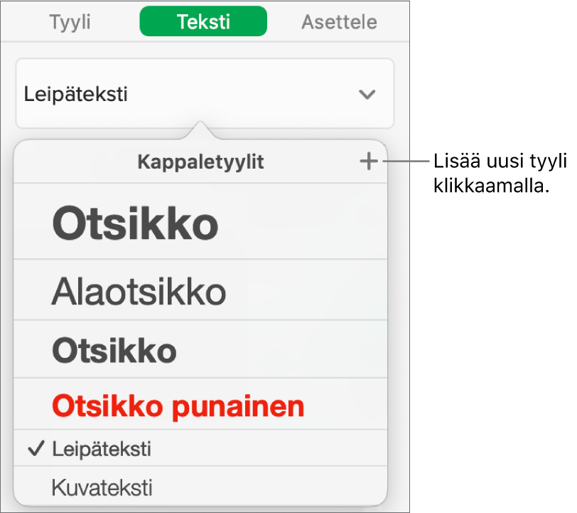 Valintaikkuna uuden kappaletyylin luomiseen.