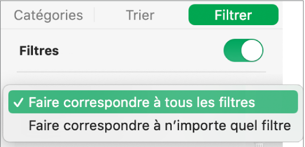 Menu contextuel permettant d’appliquer aux rangées tous les filtres ou seulement certains d’entre eux.