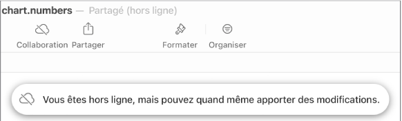 Une alerte à l’écran indique « Vous êtes hors ligne, mais pouvez quand même apporter des modifications ».