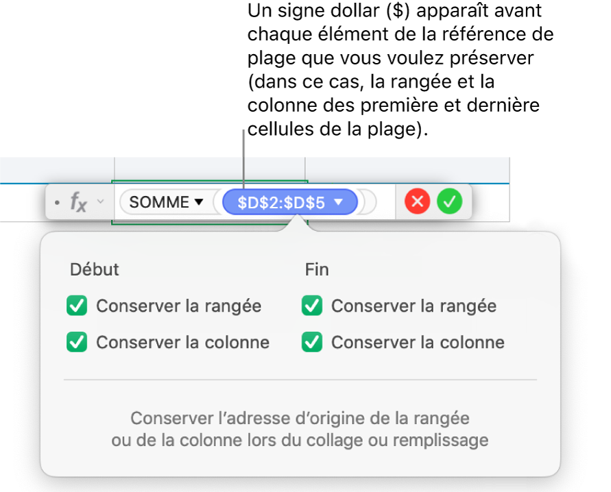 Formule avec les références à la rangée et à la colonne conservées.