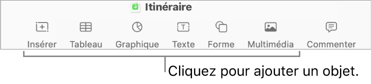 Fenêtre Numbers avec des légendes pour les boutons correspondant à des objets dans la barre d’outils.