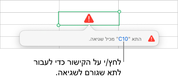 קישור לשגיאה בתא.