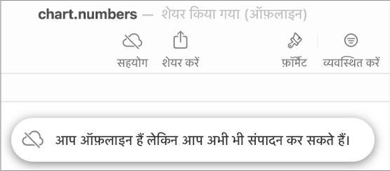 स्क्रीन पर एक अलर्ट कहता है, “आप ऑफ़लाइन हैं लेकिन अब भी संपादित कर सकते हैं।”