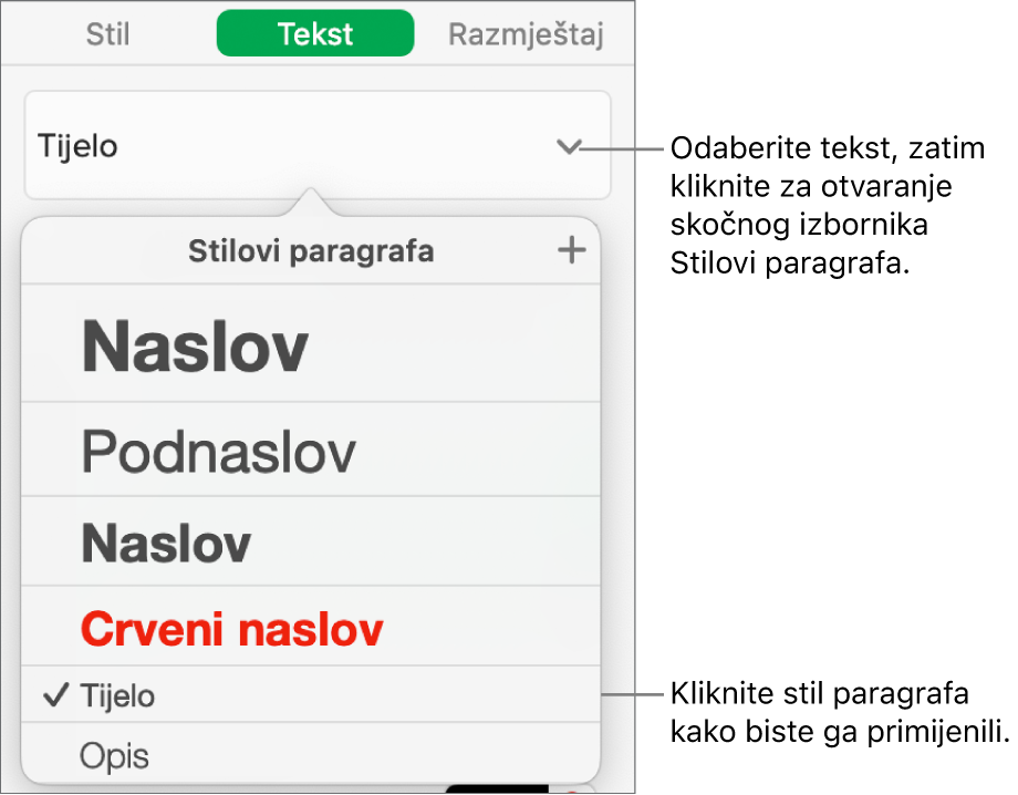 Izbornik Stilovi paragrafa.