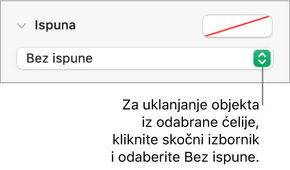 Kontrola za uklanjanje objekta iz odabrane ćelije.