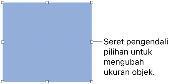 Objek dengan persegi berwarna putih di tepinya untuk mengubah ukuran objek.