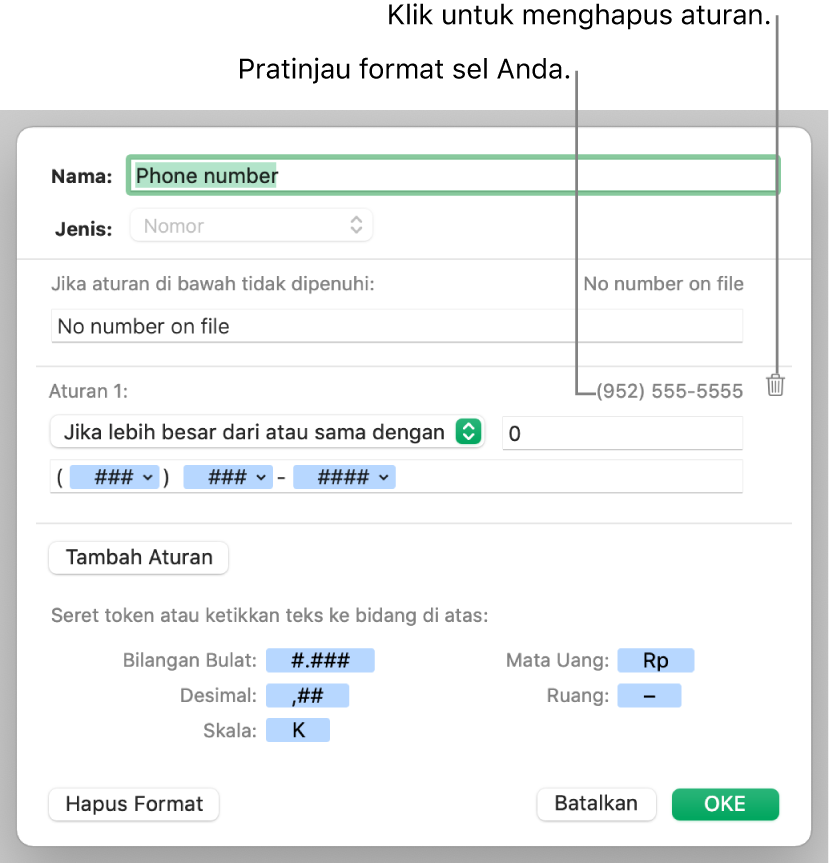 Format sel angka khusus dengan aturan.