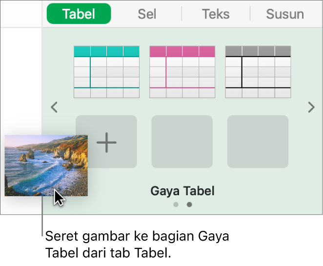 Menyeret gambar ke gaya tabel untuk membuat gaya baru.