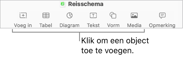 De knoppenbalk in Numbers met de knoppen 'Voeg in', 'Tabel', 'Diagram', 'Tekst', 'Vorm' en 'Media'.