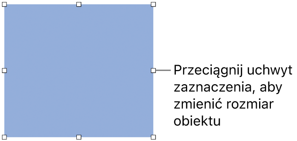 Obiekt z białymi kwadratami na krawędziach, służącymi do zmiany jego wielkości.