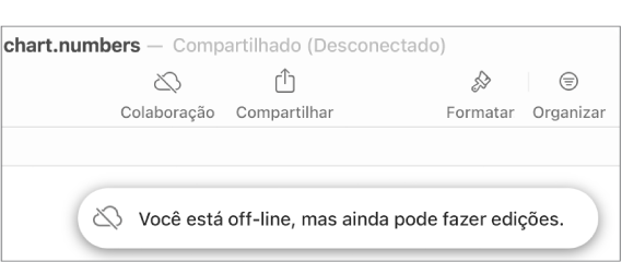 Alerta na tela informando que “Você está off-line, mas ainda pode fazer edições.”