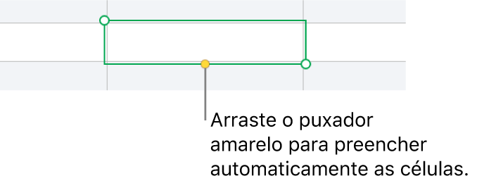 Uma célula selecionada com um puxador amarelo que pode arrastar para preencher automaticamente as células.