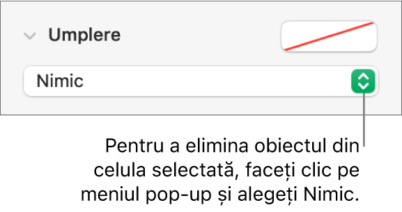 Comanda pentru eliminarea unui obiect din celula selectată.