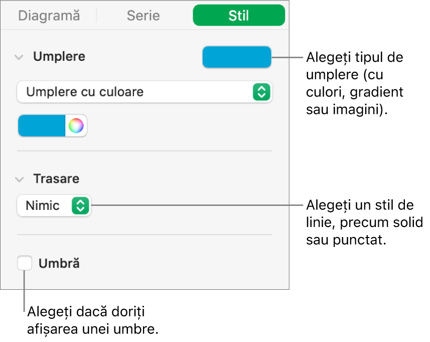 Comenzi pentru modificarea aspectului seriei de date.