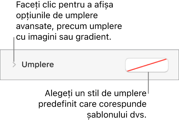 Comenzi pentru alegerea unei culori de umplere.