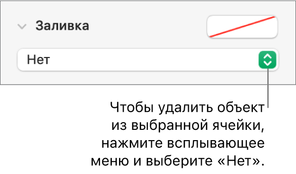 Элементы управления для удаления объекта из выбранной ячейки.