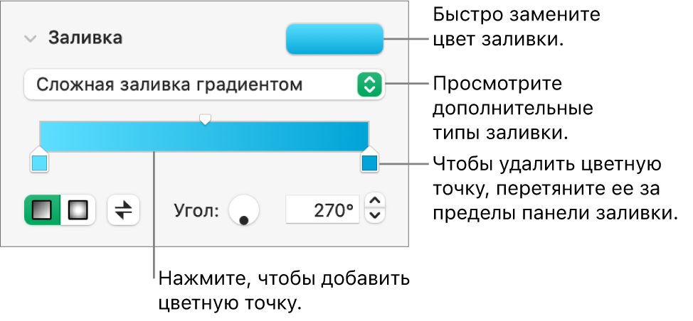 Элементы управления для цветной заливки объектов.