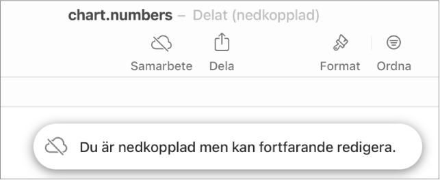 Ett meddelande på skärmen säger Du är nedkopplad men kan fortfarande redigera.