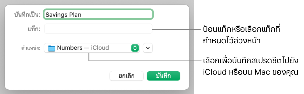 หน้าต่างโต้ตอบบันทึกเป็น