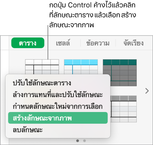 เมนูลัดลักษณะตาราง