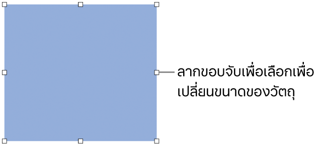 วัตถุที่มีสี่เหลี่ยมสีขาวบนเส้นขอบสำหรับเปลี่ยนขนาดของวัตถุ