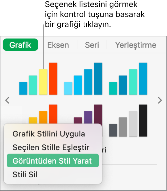 Grafik stili kestirme menüsü.