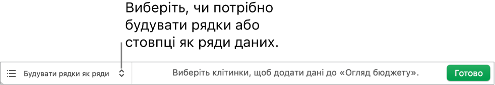 Спливне меню вибору способу побудови рядів даних — у вигляді рядків або стовпців.