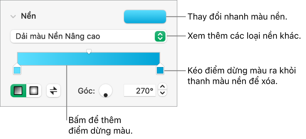 Các điều khiển để tô màu đối tượng.