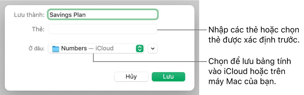 Hộp thoại Lưu thành.