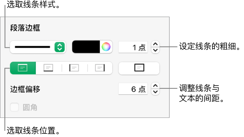 更改线条样式、粗细、位置和颜色的控制。