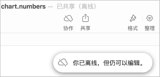 屏幕上的提醒显示：“你已离线，但仍可以编辑。”