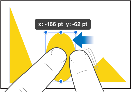 One finger holding an object while another finger swipes towards the object.