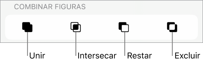 Botones Unir, Cruzar, Sustraer y Excluir debajo de Combinar figuras.