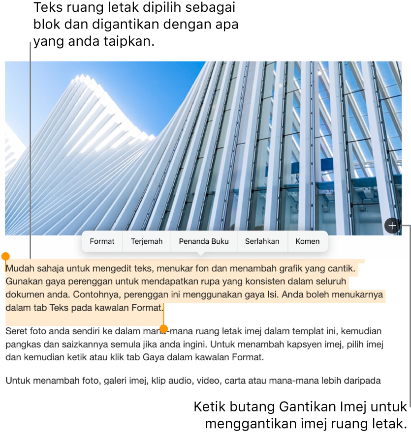Teks dan imej ruang letak.