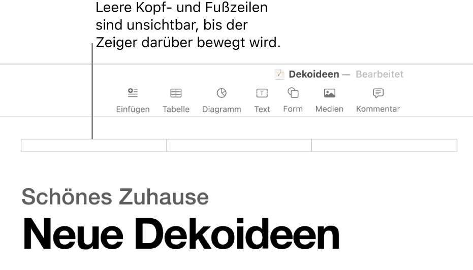 Drei Kopfzeilenfelder über dem Titel eines Dokuments.