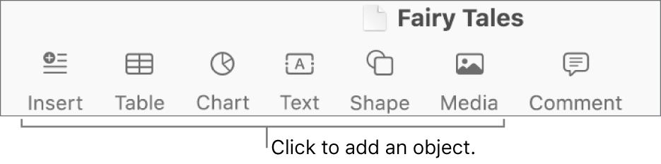 The toolbar with buttons for adding tables, charts, text, shapes, and media.