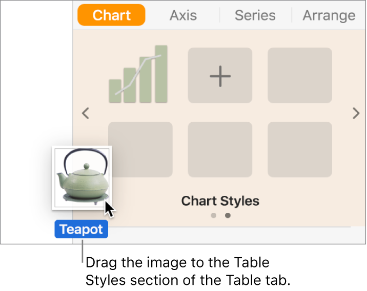 Dragging an image into the table styles pane to create a new style.