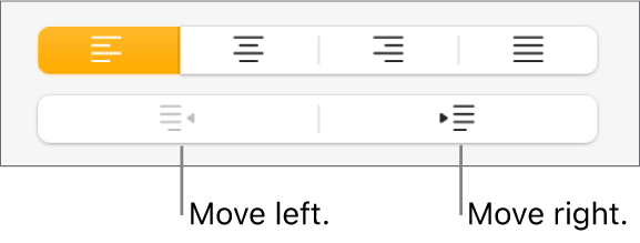 Buttons to move paragraphs left and right.