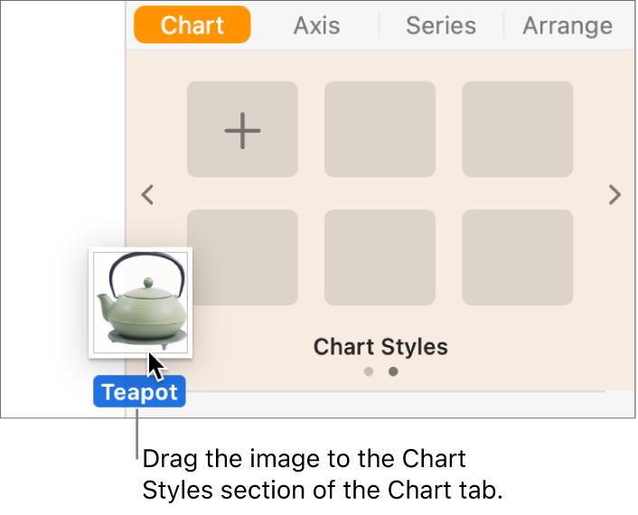 Dragging an image into the chart styles section of the sidebar to create a new style.