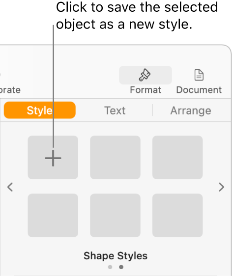 The Style tab of the Format sidebar, with the Create Style button in the upper-left corner and five empty style placeholders.