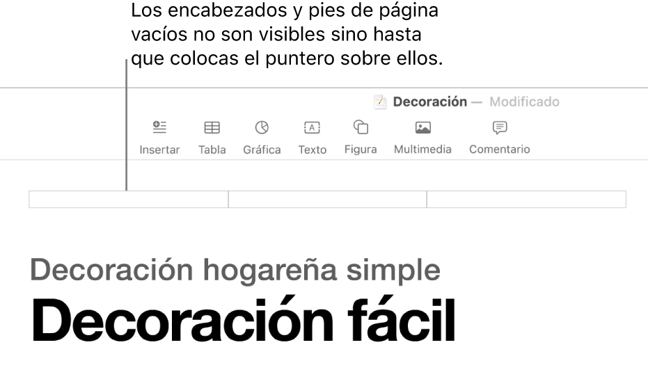 Tres campos de encabezado sobre el título de un documento.